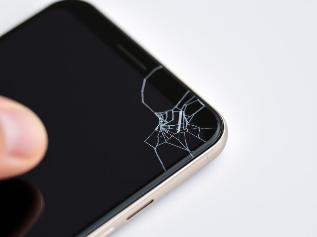 a close up image of a smartphone with a cracked screen being replaced with a new one, cracked, replace
